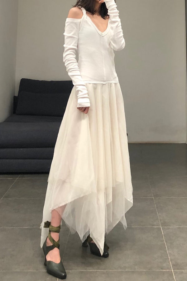 MARC LE BIHAN 2834 Off Shoulder Dress White